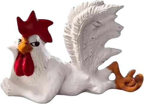 Rooster Decor with Long Eyelashes White Rooster Statue Enchanting Posture Rooster Decor Garden Chicken Rooster Lying Down Sculpture Funny Winking Rooster Statue(Color:White) in Kuwait