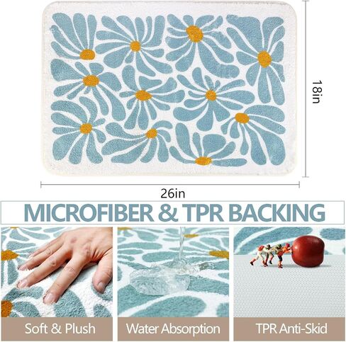 Bathroom Mat Cute Flower Bath Rug, Soft Cozy Microfiber Slip Floor Carpet Decor Absorbent Washable，Bedroom Bathtub Shower(18x26in Teal) in Saudi Arabia