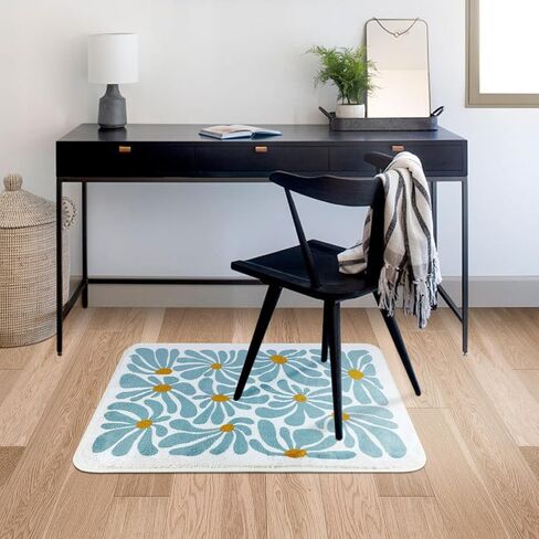 Bathroom Mat Cute Flower Bath Rug, Soft Cozy Microfiber Slip Floor Carpet Decor Absorbent Washable，Bedroom Bathtub Shower(18x26in Teal) in Saudi Arabia