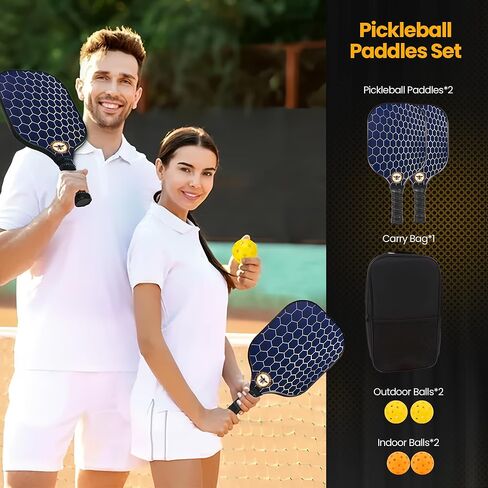 Pickleball Paddles Set of 2, Carbon Fiber Pickleball Paddles, USAPA Approved Manufacturer - Pickleball Rackets - Indoor Outdoor Pickleball Set, Pickleball Paddles for Men and Women in Saudi Arabia