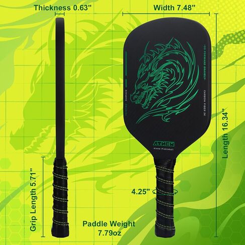 Edgeless Pickleball Paddle,T700 Carbon Fiber Pickleball Paddle 3K Surface with Blingbling Dragon Pattern, Ideal Choice for Pickleball Enthusiasts in Saudi Arabia