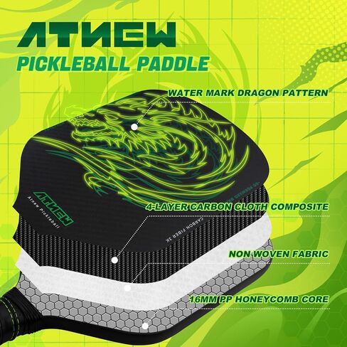 Edgeless Pickleball Paddle,T700 Carbon Fiber Pickleball Paddle 3K Surface with Blingbling Dragon Pattern, Ideal Choice for Pickleball Enthusiasts in Saudi Arabia