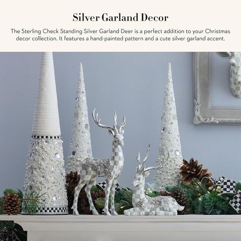 MACKENZIE-CHILDS Sterling Check Silver Garland Deer Figurine, Winter Figurine for Home Decor, Standing in Saudi Arabia