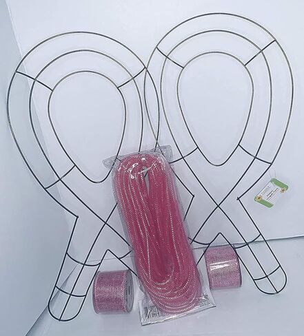 DIY KIT Includes 2 ct Ribbon Metal Wreath Forms Plus Mesh Plus Mesh Tubing Plus Wreath Charm. Bundle Great for Breast Cancer Awareness. Create Your Own. in Saudi Arabia