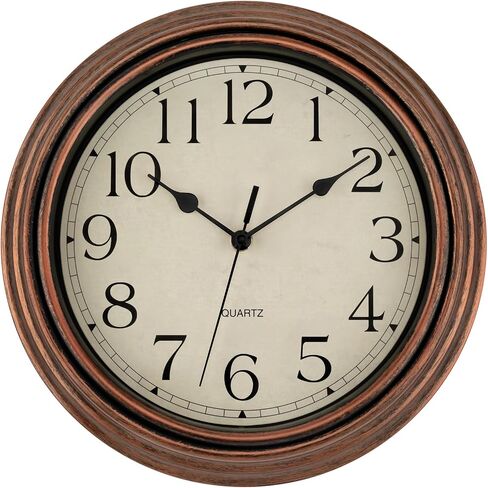 Foxtop 14 Inch Wall Clock with Thermometer and Hygrometer Combo, Retro Silent Non-Ticking Battery Operated Quartz Round Vintage Wall Clock for Living Room Kitchen Home Office (Bronze) in Saudi Arabia