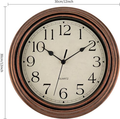 Foxtop 14 Inch Wall Clock with Thermometer and Hygrometer Combo, Retro Silent Non-Ticking Battery Operated Quartz Round Vintage Wall Clock for Living Room Kitchen Home Office (Bronze) in Saudi Arabia