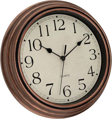 Foxtop 14 Inch Wall Clock with Thermometer and Hygrometer Combo, Retro Silent Non-Ticking Battery Operated Quartz Round Vintage Wall Clock for Living Room Kitchen Home Office (Bronze) in Saudi Arabia