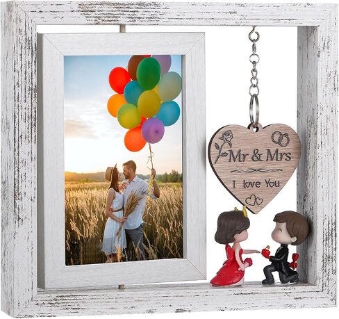 Mr and Mrs Picture Frame - 4x6 Rotating Wedding Picture Frame - Inspirational Gift for Newlyweds, Perfect for Anniversary, Honeymoon, Bridal Shower, Wedding Present(White) in Saudi Arabia
