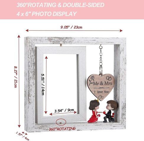 Mr and Mrs Picture Frame - 4x6 Rotating Wedding Picture Frame - Inspirational Gift for Newlyweds, Perfect for Anniversary, Honeymoon, Bridal Shower, Wedding Present(White) in Saudi Arabia