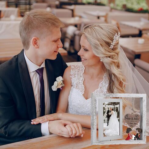 Mr and Mrs Picture Frame - 4x6 Rotating Wedding Picture Frame - Inspirational Gift for Newlyweds, Perfect for Anniversary, Honeymoon, Bridal Shower, Wedding Present(White) in Saudi Arabia