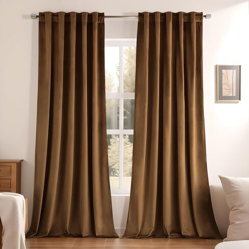 GRALI-DECOR Velvet Curtains 95 inches for Bedroom, Elegant Retro Home Decoration Room Darkening Back Tab Rod Pocket Curtains for Sliding Door/Dining Room, Golden Brown, 2 Panels in Saudi Arabia