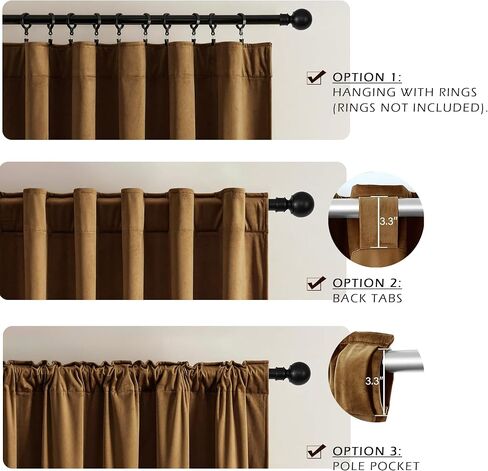 GRALI-DECOR Velvet Curtains 95 inches for Bedroom, Elegant Retro Home Decoration Room Darkening Back Tab Rod Pocket Curtains for Sliding Door/Dining Room, Golden Brown, 2 Panels in Saudi Arabia