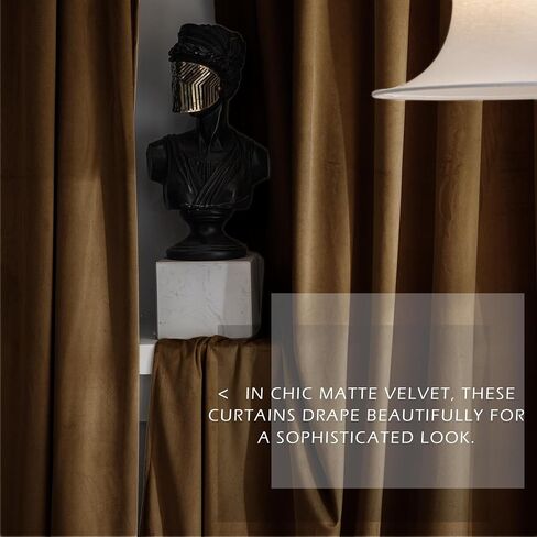GRALI-DECOR Velvet Curtains 95 inches for Bedroom, Elegant Retro Home Decoration Room Darkening Back Tab Rod Pocket Curtains for Sliding Door/Dining Room, Golden Brown, 2 Panels in Saudi Arabia