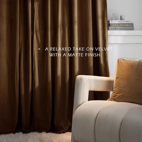 GRALI-DECOR Velvet Curtains 95 inches for Bedroom, Elegant Retro Home Decoration Room Darkening Back Tab Rod Pocket Curtains for Sliding Door/Dining Room, Golden Brown, 2 Panels in Saudi Arabia