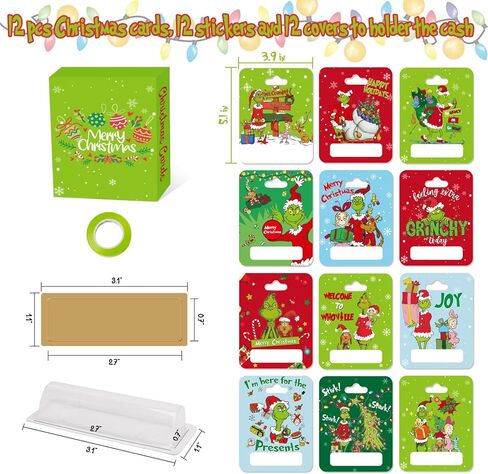 ALODNY 12 حزمة من حوامل أموال عيد الميلاد للهدايا النقدية، حاملات أموال بطاقات عيد الميلاد الحلي لتزيين شجرة عيد الميلاد المعلقة in Kuwait