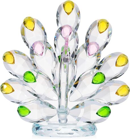 YWHL Handmade Crystal Glass Peacock Figurine Decor, Blue Peacock Gifts for Women, Glass Art Animal Collectible Figurines for Home Decorations in Saudi Arabia