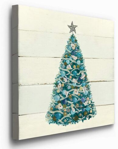 Renditions Gallery Jingle Shells Wreath Wall Art, Cute Christmas & Winter Artwork, Colorful Ocean & Beach Theme, Premium Gallery Wrapped Canvas Decor, Ready to Hang, 10 in H x 10 in W, Made in America in Kuwait