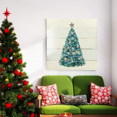 Renditions Gallery Jingle Shells Wreath Wall Art, Cute Christmas & Winter Artwork, Colorful Ocean & Beach Theme, Premium Gallery Wrapped Canvas Decor, Ready to Hang, 10 in H x 10 in W, Made in America in Kuwait