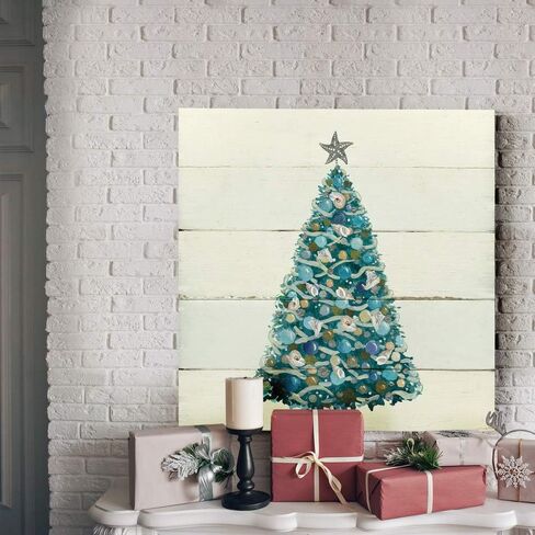 Renditions Gallery Jingle Shells Wreath Wall Art, Cute Christmas & Winter Artwork, Colorful Ocean & Beach Theme, Premium Gallery Wrapped Canvas Decor, Ready to Hang, 10 in H x 10 in W, Made in America in Kuwait