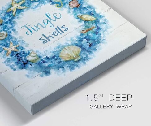 Renditions Gallery Jingle Shells Wreath Wall Art, Cute Christmas & Winter Artwork, Colorful Ocean & Beach Theme, Premium Gallery Wrapped Canvas Decor, Ready to Hang, 10 in H x 10 in W, Made in America in Kuwait