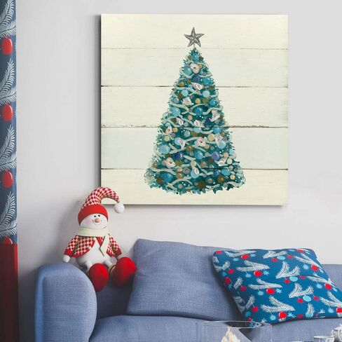 Renditions Gallery Jingle Shells Wreath Wall Art, Cute Christmas & Winter Artwork, Colorful Ocean & Beach Theme, Premium Gallery Wrapped Canvas Decor, Ready to Hang, 10 in H x 10 in W, Made in America in Kuwait