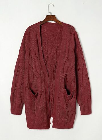 Dokotoo Long Cardigans for Ladies Open Front 2023 Lightweight Side Split Fall Knit Cute Sweaters with Pockets Trendy Clothing,Apricot Large in Kuwait