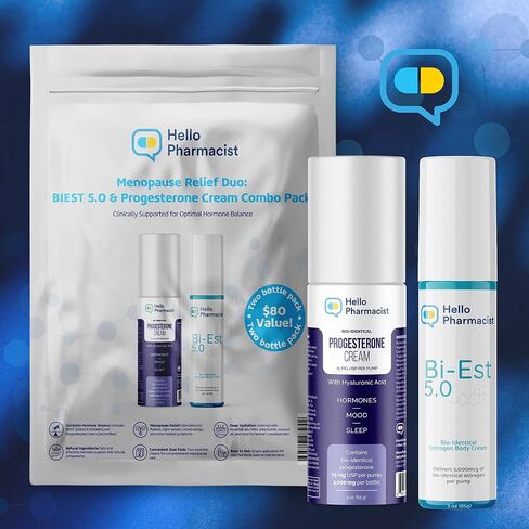Bi-EST 5.0 + Progesterone 5,000mg (75mg/Pump) MAX Duo Combo Pack - Bio-Identical Menopause Relief Creams for Women - $80 Value Pack - (2X 3oz Bottles) - with Added Moisturizers in Saudi Arabia