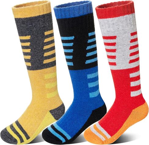 Velice Kids Merino Wool Ski Socks 3 Pairs Boys Girls Thermal Thick Warm Winter Cozy Boot Socks for Skiing Snowboarding in Kuwait