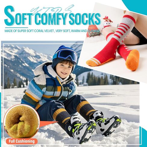 Velice Kids Merino Wool Ski Socks 3 Pairs Boys Girls Thermal Thick Warm Winter Cozy Boot Socks for Skiing Snowboarding in Kuwait