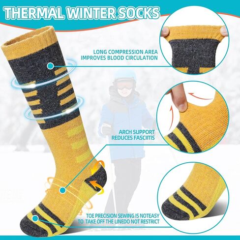 Velice Kids Merino Wool Ski Socks 3 Pairs Boys Girls Thermal Thick Warm Winter Cozy Boot Socks for Skiing Snowboarding in Kuwait