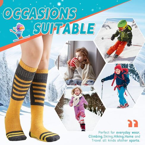 Velice Kids Merino Wool Ski Socks 3 Pairs Boys Girls Thermal Thick Warm Winter Cozy Boot Socks for Skiing Snowboarding in Kuwait