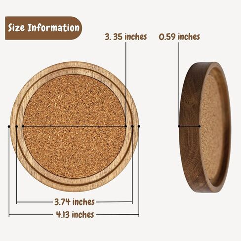 Wood Cork Coasters for Drinks with Holder, 4.13 Inch, Set of 6, Acacia Wood Coasters, Absorbent Coaster, Absorbent Drink Coasters, Table Coasters for Wood Table, Coasters for Coffee in Saudi Arabia