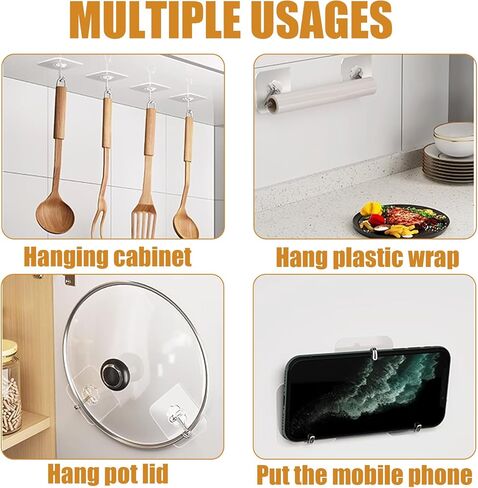 خطافات جدارية للتعليق بوزن 44 رطل (كحد أقصى)، خطافات شفافة شديدة التحمل وقابلة لإعادة الاستخدام، مقاومة للماء والزيوت، خطافات ذاتية اللصق للمطبخ والحمام in Kuwait