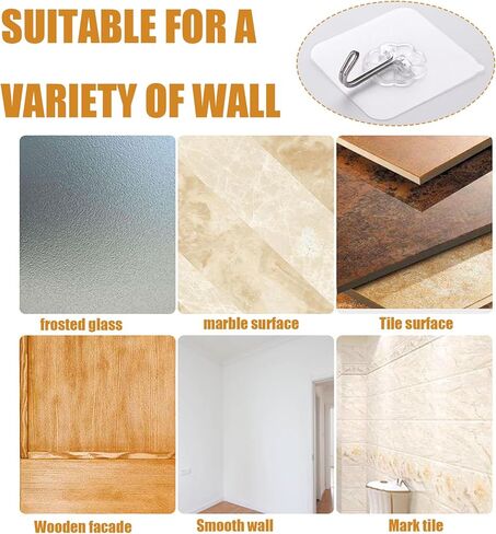 خطافات جدارية للتعليق بوزن 44 رطل (كحد أقصى)، خطافات شفافة شديدة التحمل وقابلة لإعادة الاستخدام، مقاومة للماء والزيوت، خطافات ذاتية اللصق للمطبخ والحمام in Kuwait