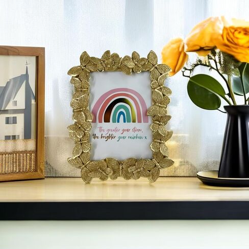 4x6 Antique Gold Butterfly Picture Frame 4 x 6 Glitter Photo Frames with Inspirational Quotes for Tabletop Display and Wall Mount in Saudi Arabia
