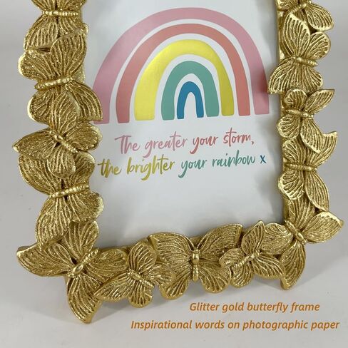 4x6 Antique Gold Butterfly Picture Frame 4 x 6 Glitter Photo Frames with Inspirational Quotes for Tabletop Display and Wall Mount in Saudi Arabia