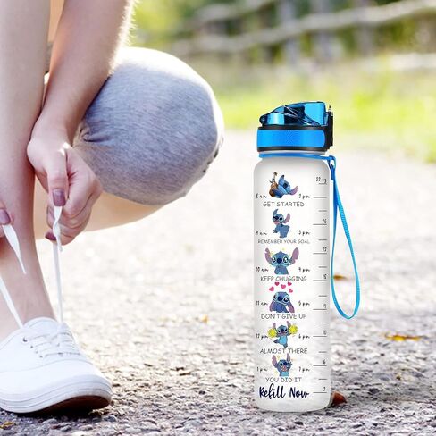 Blue Alien 32 Oz Water Track Bottle, Stop Slacking Drink Your Water Water Bottle With Time Marker, Alien Motivational Insulated Water Bottle, Gifts For Cute Alien Lovers in Saudi Arabia