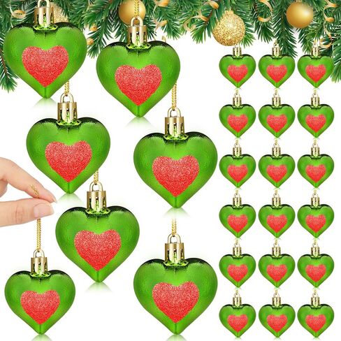 24 Pcs Lime Green Christmas Heart Ornaments Heart Shaped Hanging Ornaments for Christmas Tree Anniversary Wedding Party Decoration in Kuwait