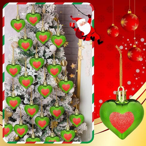 24 Pcs Lime Green Christmas Heart Ornaments Heart Shaped Hanging Ornaments for Christmas Tree Anniversary Wedding Party Decoration in Kuwait