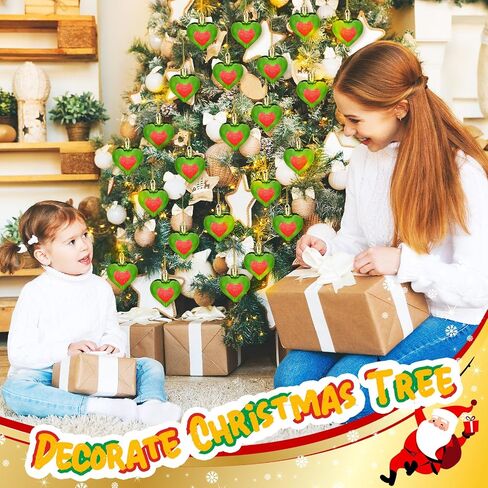24 Pcs Lime Green Christmas Heart Ornaments Heart Shaped Hanging Ornaments for Christmas Tree Anniversary Wedding Party Decoration in Kuwait