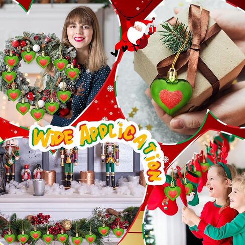 24 Pcs Lime Green Christmas Heart Ornaments Heart Shaped Hanging Ornaments for Christmas Tree Anniversary Wedding Party Decoration in Kuwait