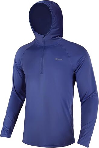 Men's Standard 1/4 Zip Long Sleeve Rash Guard Hoodie Quick-Dry UPF 50+ Fishing Hiking and Water Sports, Blue X-Large in Saudi Arabia