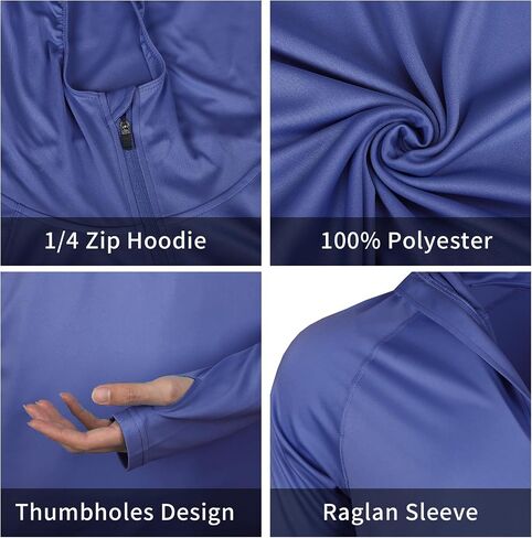 Men's Standard 1/4 Zip Long Sleeve Rash Guard Hoodie Quick-Dry UPF 50+ Fishing Hiking and Water Sports, Blue X-Large in Saudi Arabia