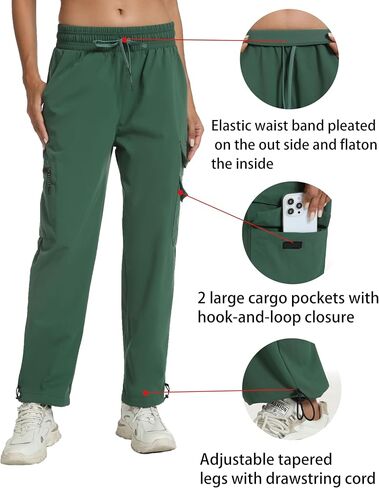 Rrosseyz Women's Hiking Pants with Pockets - Travel Lounge Outdoor Lightweight Waterproof Elasticated Waistband Jogger Pants in Saudi Arabia