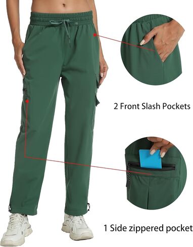 Rrosseyz Women's Hiking Pants with Pockets - Travel Lounge Outdoor Lightweight Waterproof Elasticated Waistband Jogger Pants in Saudi Arabia
