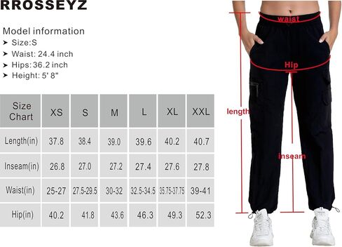 Rrosseyz Women's Hiking Pants with Pockets - Travel Lounge Outdoor Lightweight Waterproof Elasticated Waistband Jogger Pants in Saudi Arabia
