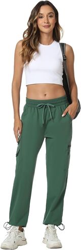 Rrosseyz Women's Hiking Pants with Pockets - Travel Lounge Outdoor Lightweight Waterproof Elasticated Waistband Jogger Pants in Saudi Arabia