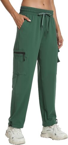 Rrosseyz Women's Hiking Pants with Pockets - Travel Lounge Outdoor Lightweight Waterproof Elasticated Waistband Jogger Pants in Saudi Arabia