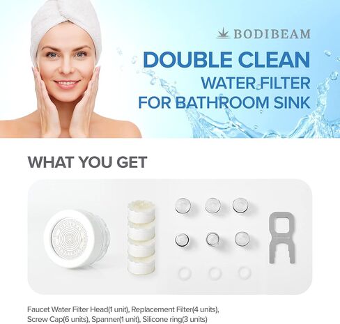 [6 Months Set] Water Filter for Sink Faucet and Replacement Set, Sink Water Filter, Vitamin C Gel, NSF Certified - Removes Impurities, Chlorine and Rust - Skin Hydration, Made in Korea in Saudi Arabia