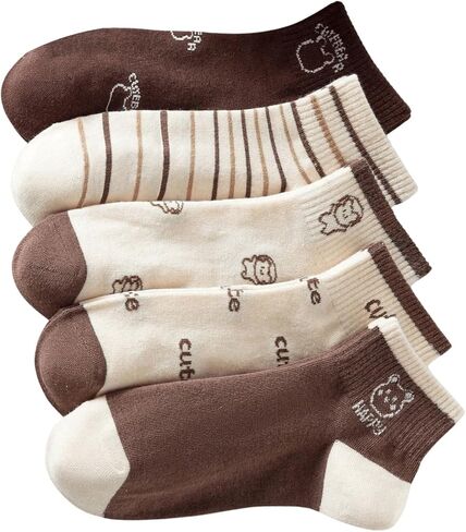 Women's 5 Pairs Striped Graphic Print Crew Shorts Ribbed Knit Soft Socks Sets Comfort Ankle Socks in Saudi Arabia